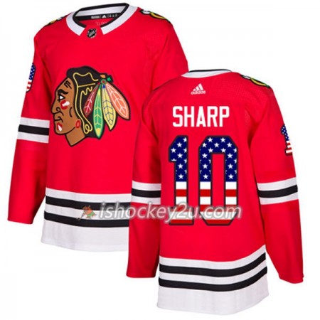 Mænd NHL Chicago Blackhawks Trøje Patrick Sharp 10 Adidas 2017-2018 Rød USA Flag Fashion Authentic